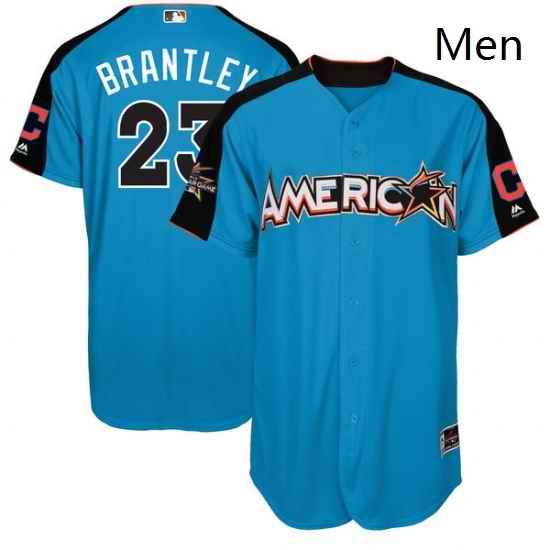 Mens Majestic Cleveland Indians 23 Michael Brantley Authentic Blue American League 2017 MLB All Star MLB Jersey